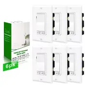 6PCS 3Way Dimmer Switch for 150W LED/CFL,600W Halogen/Incandescent,White, ETL