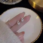 Cross Rhinestone Faux Pearl Sterling Silver Stud Earring 1 Pair - Gold - One Size