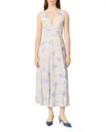 Maje Patterned Maxi Dress with Lacing