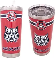 Desert Cactus University of Arizona 22oz Rally Tumbler UA Wildcats Insulated Stainless Steel with Lid and Straw Reusable Double Walled Cup Hot and Cold Drinkware Full Color 22 Ounces (Red)