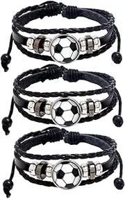 [OHPHCALL] 3pcs Football Bracelet Soccer Bracelet Football Charm Bracelet The Girls Football Soccer Jewelry Soccer Stuff for Girls Soccer Braided Bracelet Sports Around