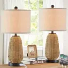 Touch Control Rattan Table Lamps, 3 Way Dimmable Bedside Lamps for Bedroom Se...