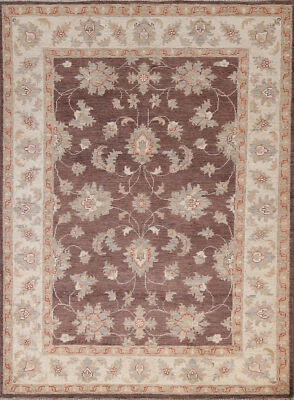 Floral Bohemian Chobi Peshawar Pakistani Area Rug Hand-Knotted 5x7 ft Brown