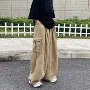 Elasticated Waist Wide-leg Cargo Pants Army Green - M