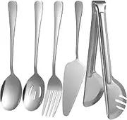 MUCKLILY Stainless Steel Dinnerware Set 5pc Utensil Set Salad Server Fork Spoon Tong for Occasions
