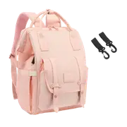 ANYMOM Mommy Diaper Bag Pink Backpack 2Pcs Stroller Hook with Internal USB Charging Port