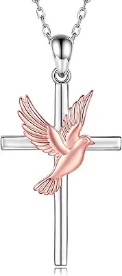 Sterling Silver Cross Dove Necklace - Faith Hope Pendant Christian Jewelry Gifts