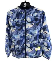 All In Motion Boys Blue Abstract Windbreaker Hooded Jacket Size XL (14) NEW