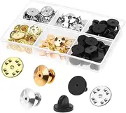 [NUOBESTY] Flat Round Pin Backs Keepers 84pcs Metal Pin Holder Locking Clasp for Diy Jewelry