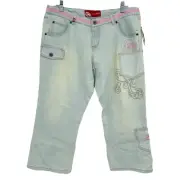 Ecko Red Y2K Capri Jeans Blue Pink Light Stretch Denim Embroidered Juniors 19