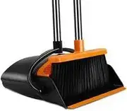 Dust Pan with Long Broom Upright Foldable 180 Office Lobby Floor Home and Kitchen Use |Orange Upright Stand Up Broom and Dustpan Combo | Teeth Standing Dustpan for Home Kitchen