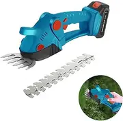 2 in1 Hedge Trimmer Cordless, Grass Shear, Hedge Trimmers, Lightweight, Hedge Shears, Electric Hedge Trimmer, with 2 Interchangeable Blades for Shrub, Garden, Grass, Lawn and Pruning-Blue
