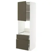 METOD / MAXIMERA hi cab f ov w dr/2 frnt/1 m/1 h drw, white/Havstorp brown-beige, 60x60x200 cm
