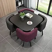 Yqyc 31.5 in Square Dining Table Set with 4 Chairs, Modern Conference Table Set, Reception Table and Chair Combination, for Reception Hall Coffee Shop Office Place Salon(Black+Purple)