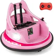 HONEY JOY Kids Ride On Bumper Car, 12V Battery Powered Bumper Car w/Remote Control & Dual Joysticks, 360° Spin, Wireless Connection & 4 Light Effects & Music, Bumper for Ages 3+ Years Old (Pink)