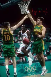 USA Gary Payton vs Australia during Men's Semifinals game at Georg- Old Photo 1