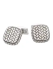 [Cudworth] Rhodium Plated Sterling Cushion Shape Weave Cufflinks in Silver