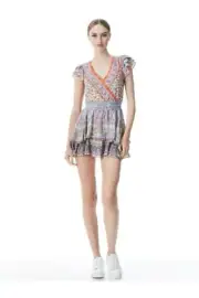 NWT $440 Alice + Olivia Mariska Mixed Print Skort Romper 4