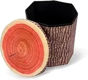 Round Storage Ottoman Cube, Tree Stump Stool, Forest Decor, Multifunctional Toy Storage Box, Cute Foldable Ottoman Stool, Tree Stump footstool Ottoman Storage, 11" Small Foot Stool, Toy Chest Storage