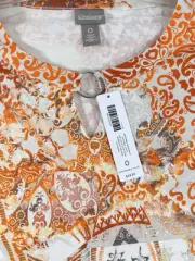 New Chicos Top 0 Small 3/4 Sleeve Keyhole Orange Print Cotton Modal Womens NWT