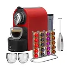 ChefWave Espresso Machine Red with Capsule Holder Cups and Milk Frother
