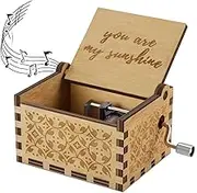 Music Box You are My Sunshine Tune Wood Hand Crank Music Box Laser Engraved Vintage Wooden Sunshine Word Musical Box Gifts for Birthday Women's Day Mother's Day