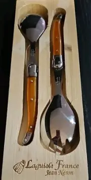 NEW Laguinole France Salad Server 2 Piece Set | Serving Utensil w/ display tray