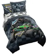 Jay Franco Monster Jam Slash 7 Piece Full Bed Set - Includes Reversible Comfo...