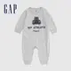 Gap 嬰兒裝 Logo純棉小熊印花長袖包屁衣/連身衣 布萊納系列-淺灰色(890315)