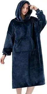 Sioloc Wearable Blanket Hoodie for Women/Kids/Men, Oversized & Cozy Sherpa Lined Hoodie Sweatshirt Blanket, Navy, Long