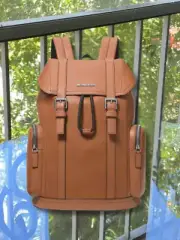 Michael Kors Cooper City Men Buckle Side Pockets Leather Travel Backpack Luggage