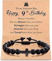 [Tarsus] 7th-13th Birthday Gifts for Boys, Happy Birthday Cross Beads Bracelet Gifts for Boy Age 7 to 13