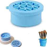 Silicone Makeup Brush Holder & Makeup Brush Cleaner 2-In-1, Portable Foldable Makeup Brush Cleaning Cup, Bottom Embedded Make Up Brush Cleaner Pad & Makeup Brush Drying Rack Design Convenient (Blue)