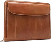 Genuine Leather Portfolio Men Women Business Zipper Padfolio Organizer Work Meeting Folder Pad Notebook Daily Binder, Brown