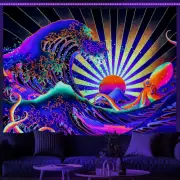 Blacklight Tapestry Great Wave Tapestry UV Reactive Japanese Kanagawa Sunset ...