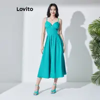 在飛比找蝦皮商城優惠-Lovito 女款優雅素色結構線條鈕扣前連身裙 LBL072