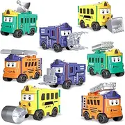4PCS (8 Styles) Pull Back City Cars and Trucks Toy Vehicles Set, Engineering Car, Friction Powered Die-Cast Cars for Toddlers, Boys, and Girls’, Flip Flexible Car for 18 Months Age