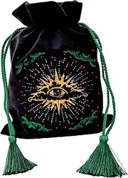 [La Muci] Velvet Tarot Card Bag - Drawstring Pouch for Tarot Deck Storage - Magic Black Velvet Bag with Gold Tassel Drawstrings, 6.6 x 9 inches