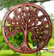 Tree of life Wall Sculpture Panel Hand Carved wood Mahogany Balinese Art