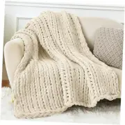 Chunky Knit Blanket Throw 51"x63", 100% Hand Knit Chenille Throw Blanket for