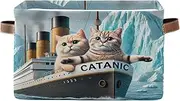 Cute Cats Titanic Kitten Closet Organizer Baskets, Rectangle Collapsible Organizer Box with Handle, Set of 2