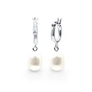 Freshwater Pearl Drop Hoop Earrings in Sterling Silver