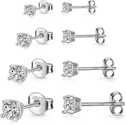 [Fcebsty] 925 Sterling Silver Stud earrings Set | White Gold Plated Hypoallergenic Stud Earrings | Cubic Zirconia Stud Earrings for Women (2mm,3mm,4mm,5mm,6mm,7mm) 8 CZ colors options