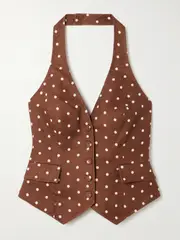 [Cara Cara] Cara Cara - Prescott Polka-dot Linen Vest - Brown - xx small xx small Brown