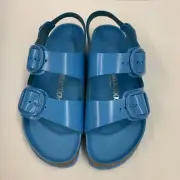 Birkenstock New w/ Box Milano Big Buckle High Shine Sky Blue Leather Regular