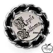 APPLE BOTTOMS Oversize Ring Crafted in Silver Base Metal Black Leather Size 7.5