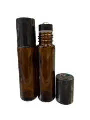 150 PCS, 10ml [1/3 oz] AMBER Roll on Bottle & Plastic Black Caps w/Steel Roller