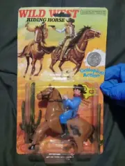 Vntg extremely rare sealed Wild West galloping action wind up riding horse toy.
