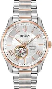 [Bulova] Men's Classic Wilton 26-Jewel Automatic Leather Strap Watch, 40 Hour Power Reserve, Domed Sapphire Crystal, Exhibition Case Back, Luminous Hands, 43mm