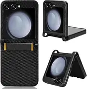 Leather Case for Samsung Galaxy Z Flip6 Case, PU Leather Flip Case Diamond Pattern with Card Slot, Stand Function, Mobile Phone Case for Samsung Z Flip 6-Black